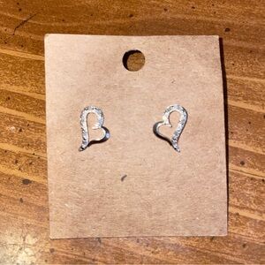 .925 Sterling Sliver Open Heart Stud Type Earrings + Rhinestone Accents